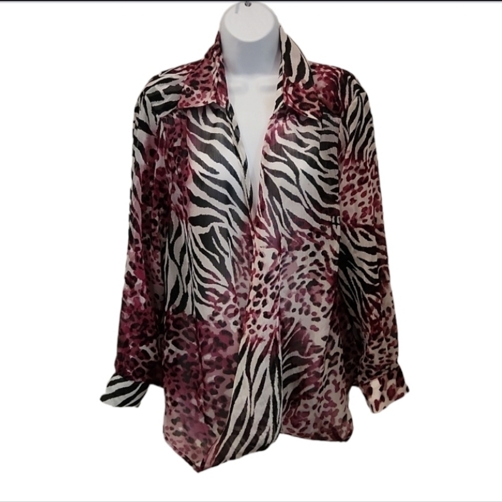 I.N. Studio Leopard Zebra Print Semi-Sheer Wrap Top